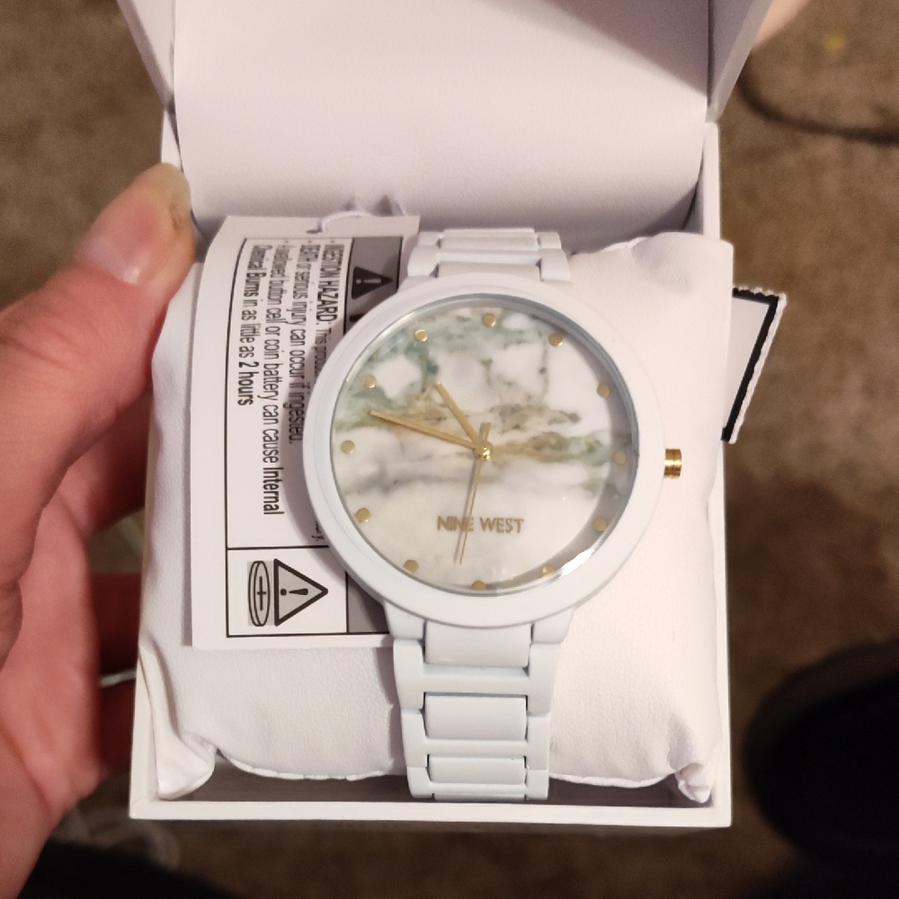 Nine West White and Gold Marble Watch